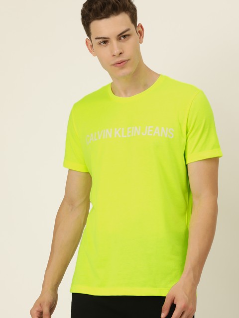 

Calvin Klein Jeans Men Fluorescent Green Slim Fit Printed Round Neck T-shirt