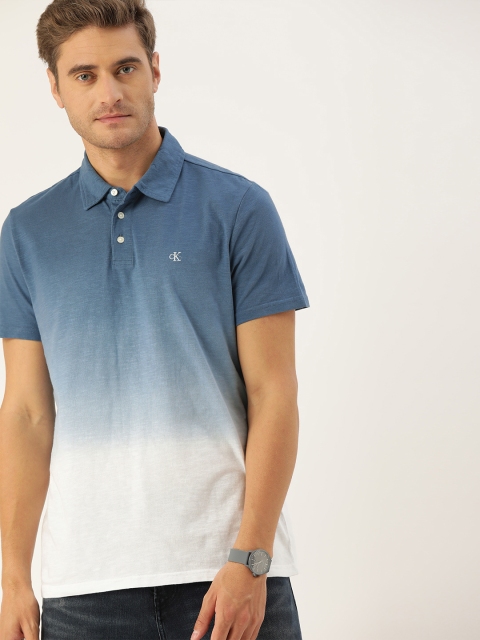 

Calvin Klein Jeans Men White & Blue Ombre Colourblocked Polo Collar T-shirt