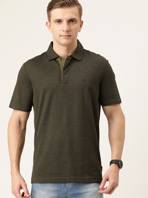 

Calvin Klein Jeans Men Olive Green Solid Polo Collar T-shirt