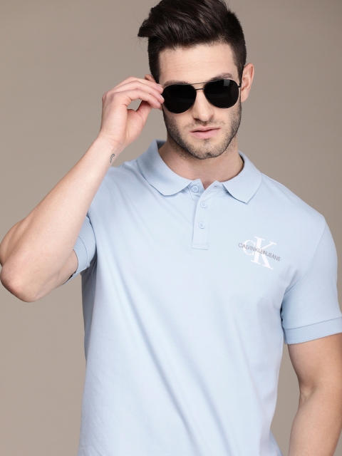 

Calvin Klein Jeans Men Blue Polo Collar Slim Fit T-shirt with Embroidered Detailing