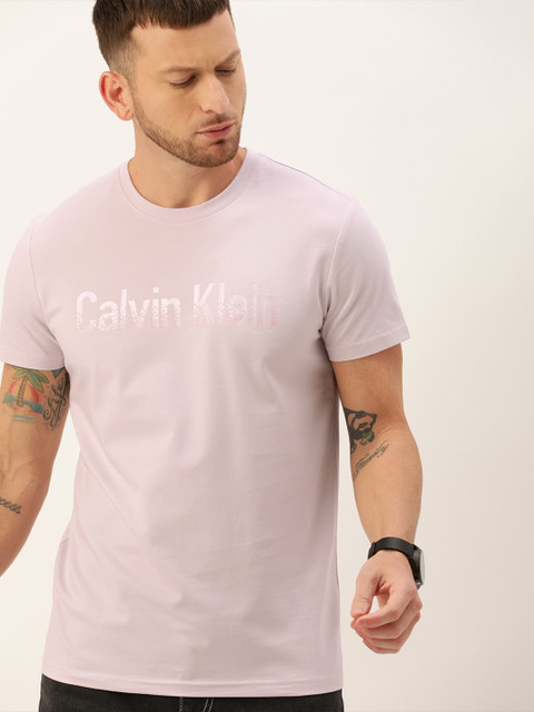 

Calvin Klein Jeans Men Pink Printed Slim Fit Round Neck T-shirt