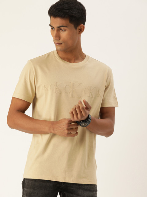 

Calvin Klein Jeans Men Beige Solid Organic Cotton Round Neck T-shirt