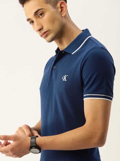 

Calvin Klein Jeans Men Blue Printed Polo Collar T-shirt