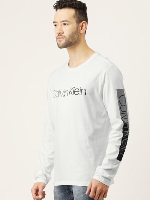 

Calvin Klein Jeans Men White Brand Logo Printed Round Neck T-shirt