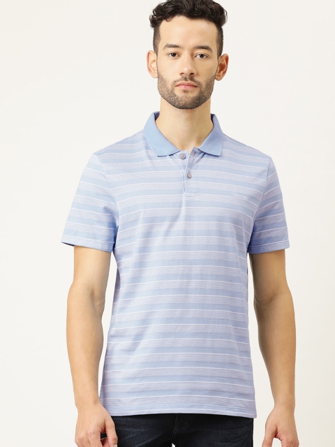 

Calvin Klein Jeans Men Blue & White Striped Polo Collar T-shirt