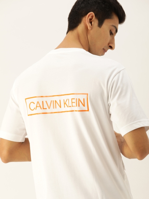 

Calvin Klein Jeans Men White Solid Round Neck T-shirt With Back Printed Detailing