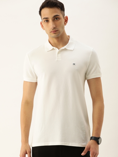 

Calvin Klein Jeans Men White Solid Slim Fit Polo Collar T-shirt