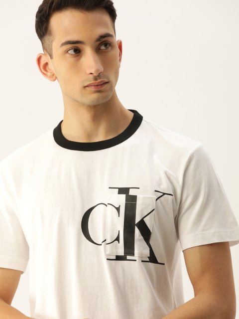 

Calvin Klein Jeans Men White Placement Printed Round Neck Pure Cotton T-shirt