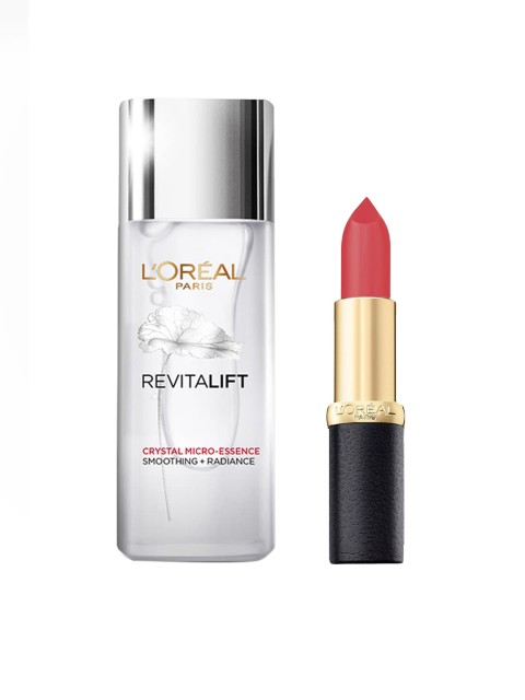 

LOreal Paris Set of Color Riche Moist Lipstick & Revitalift Crystal Micro-Essence Serum, White