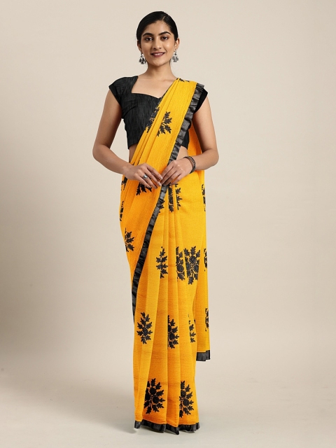 

KALINI Mustard Yellow & Black Pure Chiffon Embroidered Saree