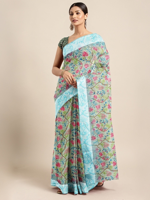 

KALINI Blue & Green Pure Linen Printed Saree