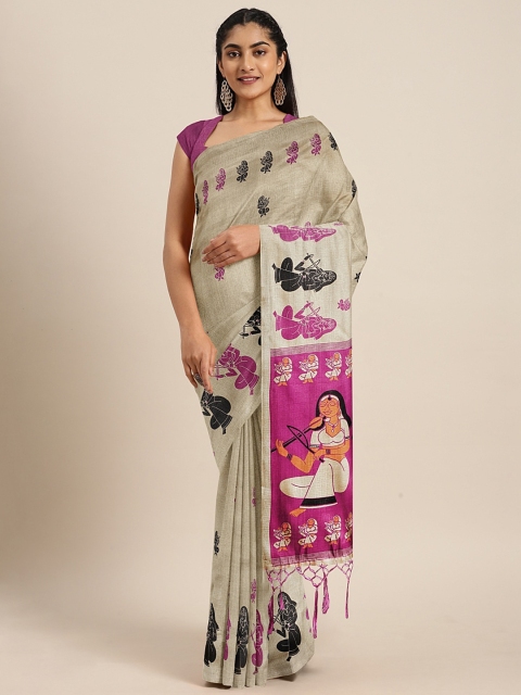 

KALINI Beige & Magenta Art Silk Woven Design Khadi Saree
