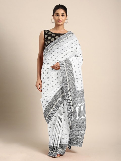 

KALINI White & Black Pure Cotton Printed Saree