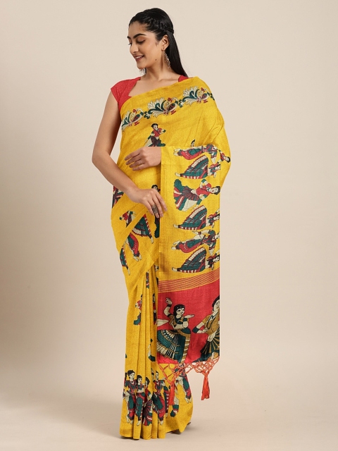 

KALINI Yellow Art Silk Printed Khadi Saree