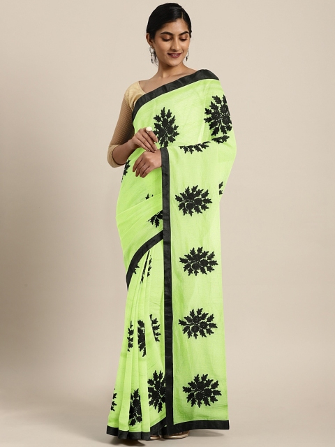 

KALINI Green & Black Pure Chiffon Embroidered Saree