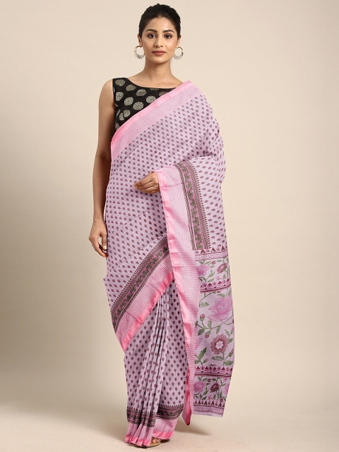 

KALINI Pink Floral Printed Pure Cotton Saree