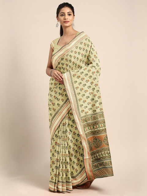 

KALINI Beige & Green Pure Cotton Printed Saree