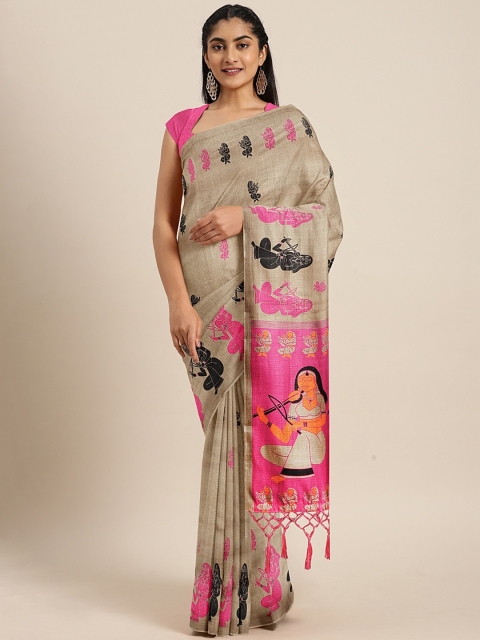 

KALINI Beige & Pink Art Silk Woven Design Khadi Saree