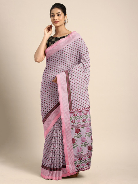 

KALINI Pink & Black Pure Cotton Printed Saree