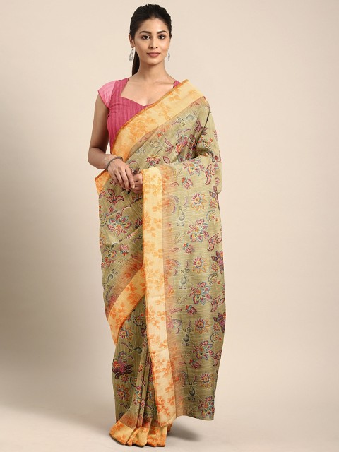 

KALINI Multicoloured Floral Printed Pure Linen Saree, Multi