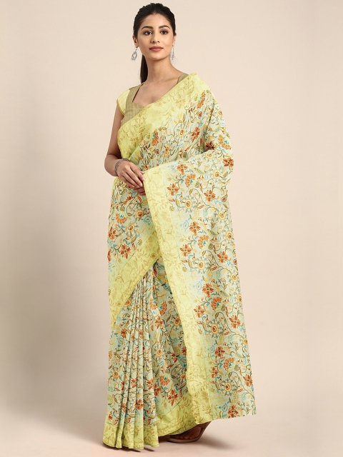 

KALINI Yellow & Orange Pure Linen Printed Saree