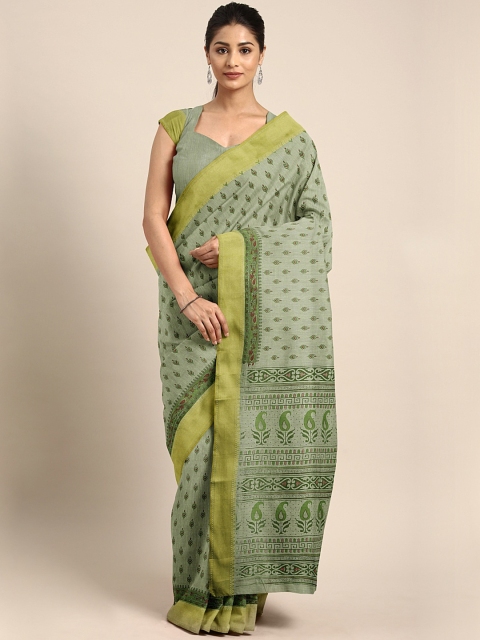 

KALINI Green Floral Printed Pure Cotton Saree