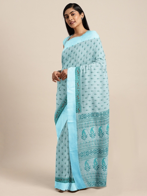 

KALINI Blue Printed Pure Cotton Saree
