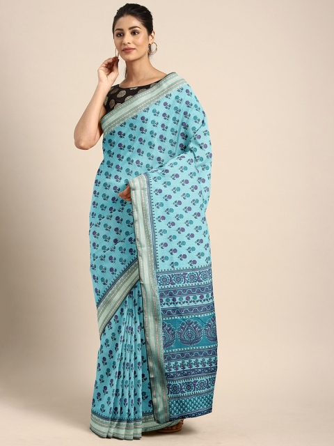 

KALINI Blue Printed Pure Cotton Saree