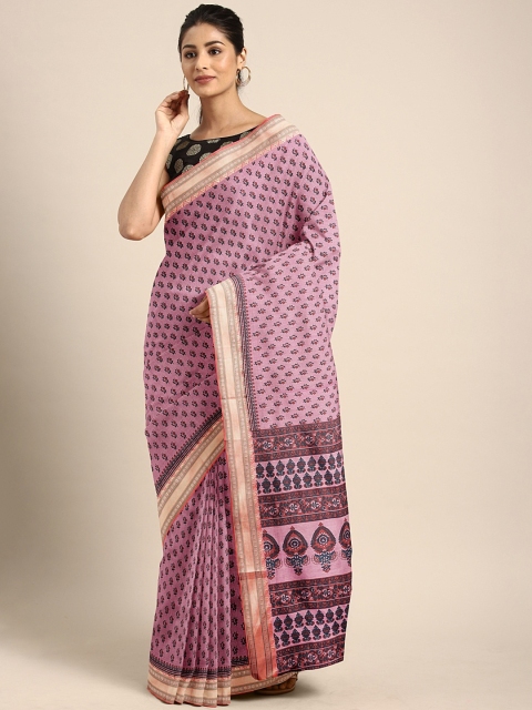 

KALINI Pink Floral Printed Pure Cotton Saree