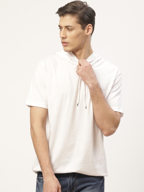 

PAUSE SPORT Men White Solid Hooded T-shirt