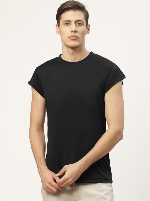 

PAUSE SPORT Men Black Solid Round Neck T-shirt