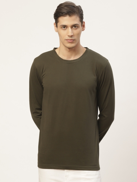 

PAUSE SPORT Men Olive Green Solid Round Neck T-shirt
