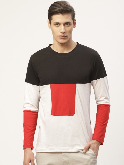 

PAUSE SPORT Men Black & White Colourblocked Round Neck T-shirt