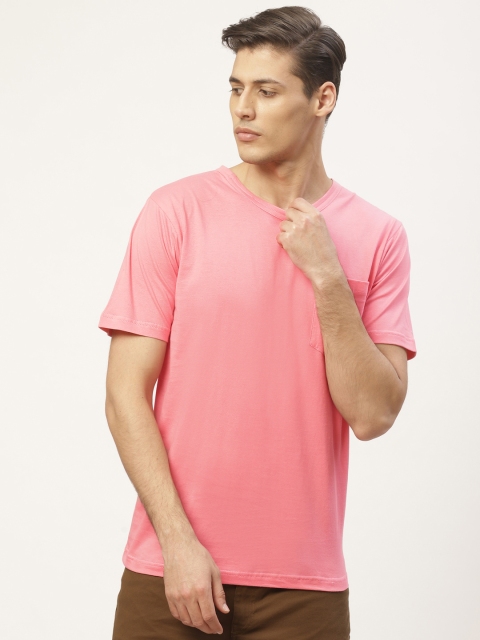 

PAUSE SPORT Men Pink Solid Round Neck T-shirt