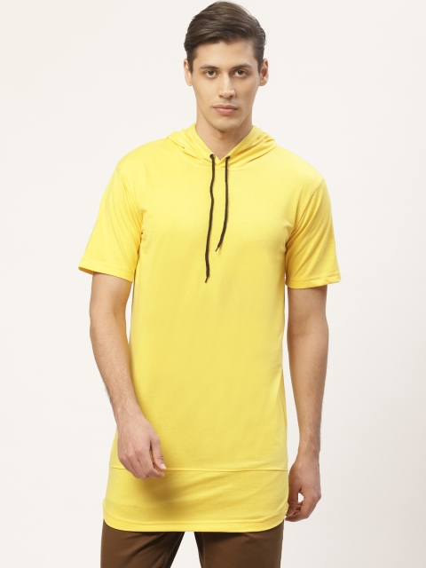 

PAUSE SPORT Men Yellow Solid Hooded Longline T-shirt