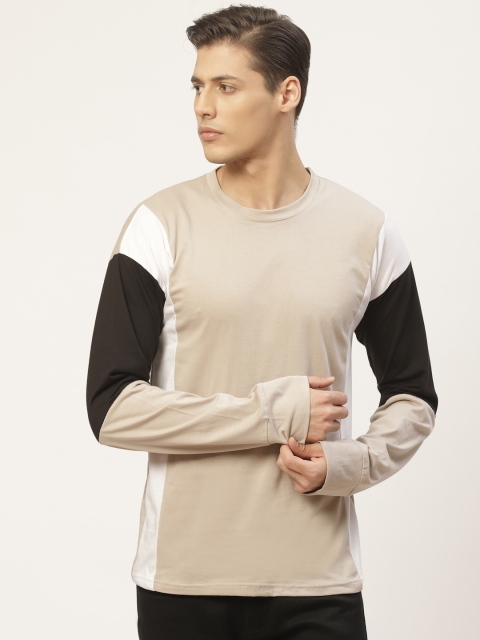 

PAUSE SPORT Men Grey & White Colourblocked Round Neck T-shirt