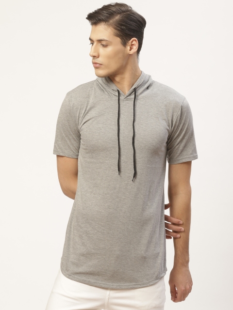 

PAUSE SPORT Men Grey Melange Solid Hooded T-shirt