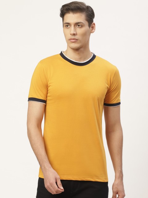 

PAUSE SPORT Men Yellow Solid Round Neck T-shirt