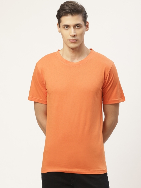 

PAUSE SPORT Men Coral Orange Solid Round Neck T-shirt