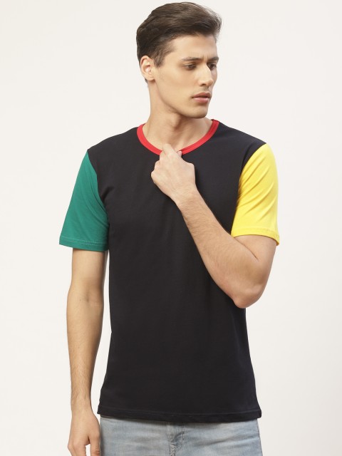 

PAUSE SPORT Men Black Solid Round Neck Pure Cotton T-shirt