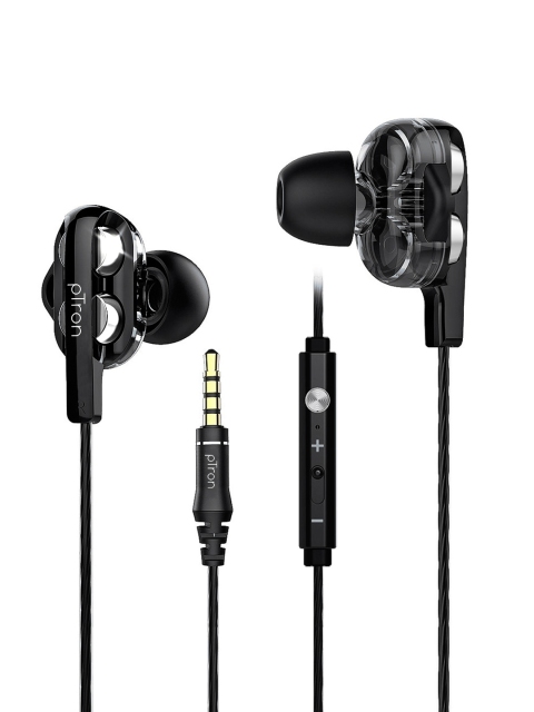 

pTron Black Boom Pro M Dual-Driver In-Ear Stereo Sound Wired Earphone with Mic