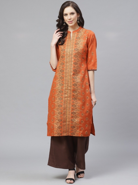 

Shree Women Rust Orange & Brown Printed Kurta with Palazzos