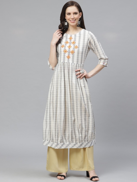 

Shree Women Off-White & Grey Checked A-Line Kurta