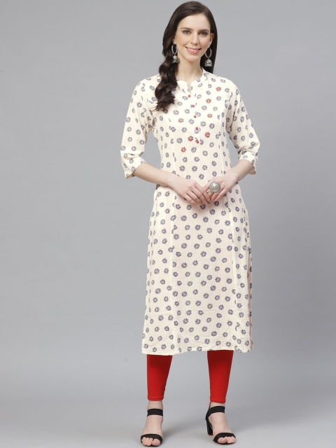 

Shree Women Off-White & Blue Floral Print Straight Kurta