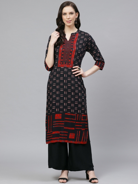 

Shree Women Black & Red Printed Straight Kurta