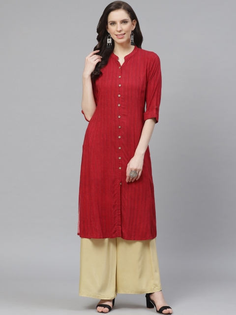 

Shree Women Red & Navy Blue Striped A-Line Kurta