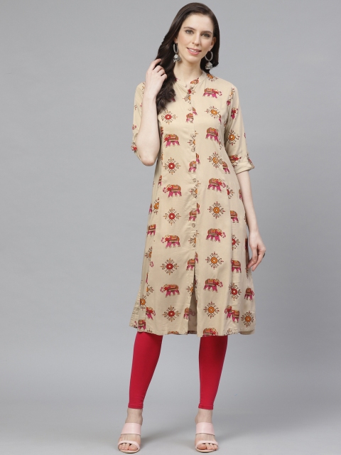 

Shree Women Beige & Red Printed A-Line Kurta