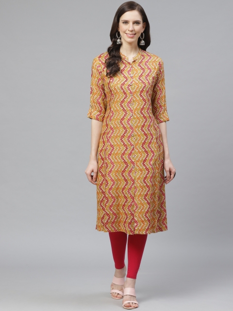 

Shree Women Beige & Red Printed Straight Kurta