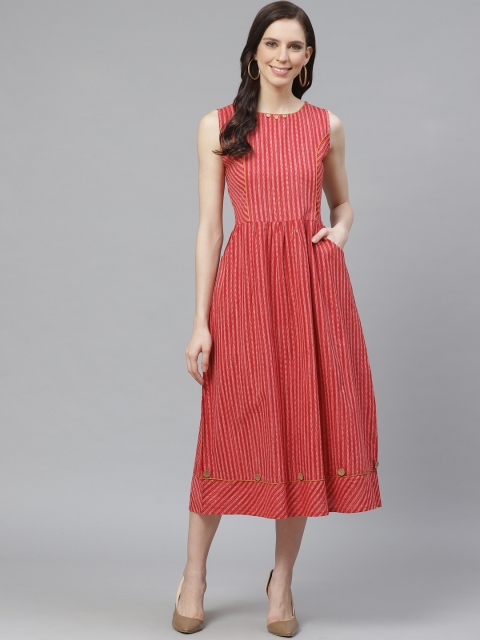 

Shree Women Red & Mustard Yellow Striped A-Line Dress