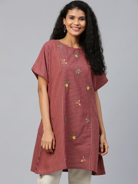 

Shree Women Rust Red & Beige Striped Yarn Dyed A-Line Kurta